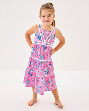 GIRLS MINI POLLIE MIDI DRESS ROUSSEAU PINK BAREFOOT BEACHCOMBERS