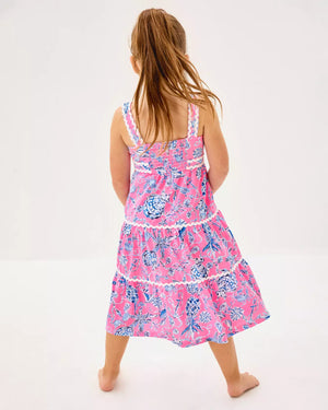 GIRLS MINI POLLIE MIDI DRESS ROUSSEAU PINK BAREFOOT BEACHCOMBERS