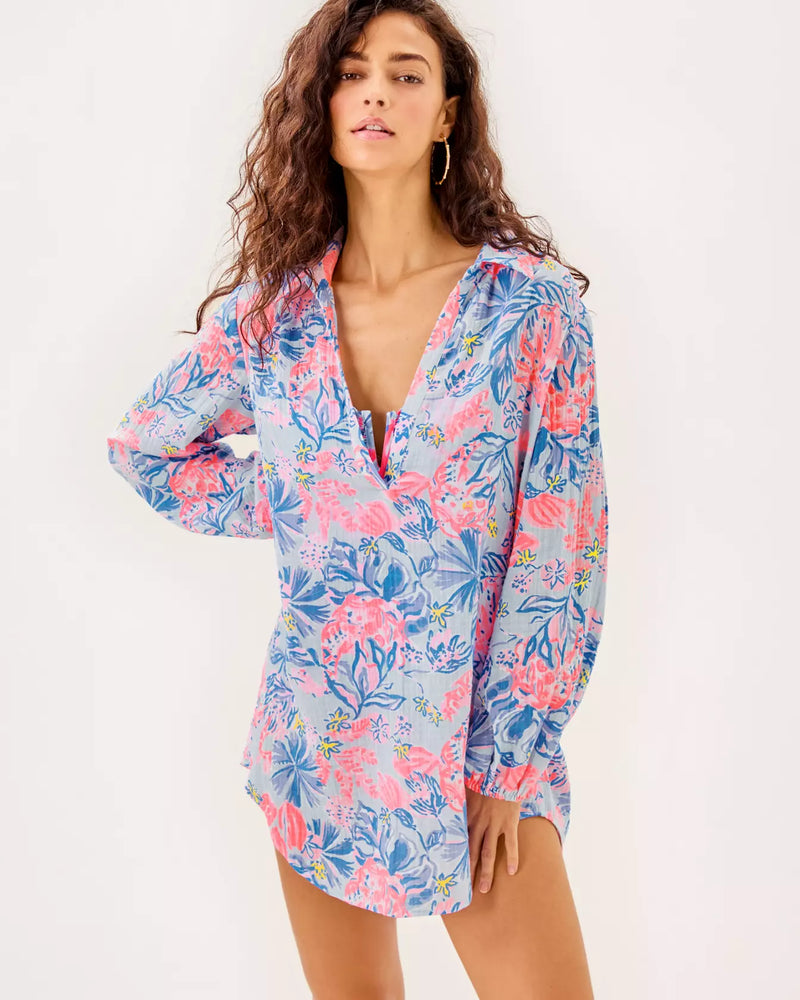 KIQUE LONG SLEEVE COVERUP MULTI ELEPHANT SPLASH