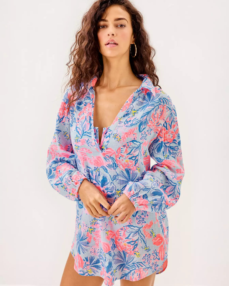 KIQUE LONG SLEEVE COVERUP MULTI ELEPHANT SPLASH