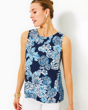 
            
                Load image into Gallery viewer, IONA SLEEVELESS TOP LOW TIDE NAVY BOUQUET ALL DAY ENGINEERED WOVEN TOP
            
        