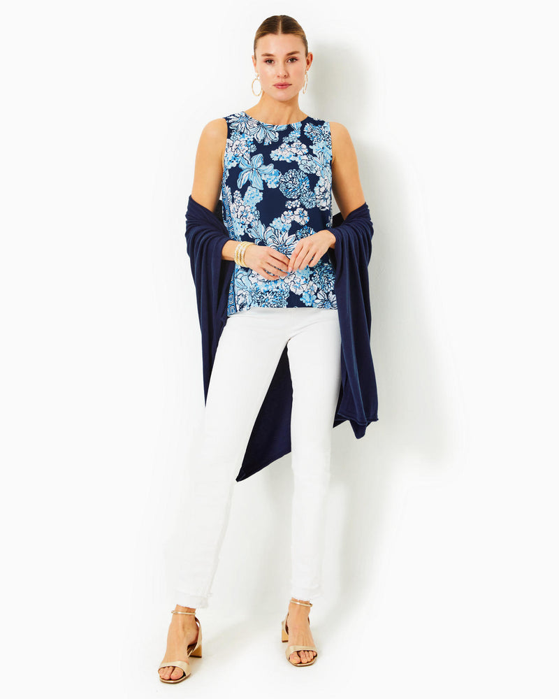 IONA SLEEVELESS TOP LOW TIDE NAVY BOUQUET ALL DAY ENGINEERED WOVEN TOP