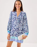 IRALANNE LONG SLEEVE POPOVER DRESS SAPPHIRE POOL SUMMER SHORELINES ENGINEERED