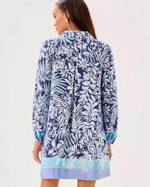 IRALANNE LONG SLEEVE POPOVER DRESS SAPPHIRE POOL SUMMER SHORELINES ENGINEERED