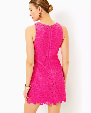 MARQUETTE CROCHET SHIFT DRESS PASSION FRUIT PINK SOIREE CROCHET PANEL