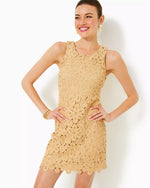 MARQUETTE CROCHET SHIFT DRESS WICKER TAN SOIREE CROCHET PANEL