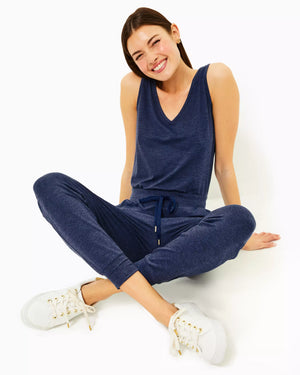 MAISIE UPF 50+ JUMPSUIT HEATHERED MED BLUE X NOIR