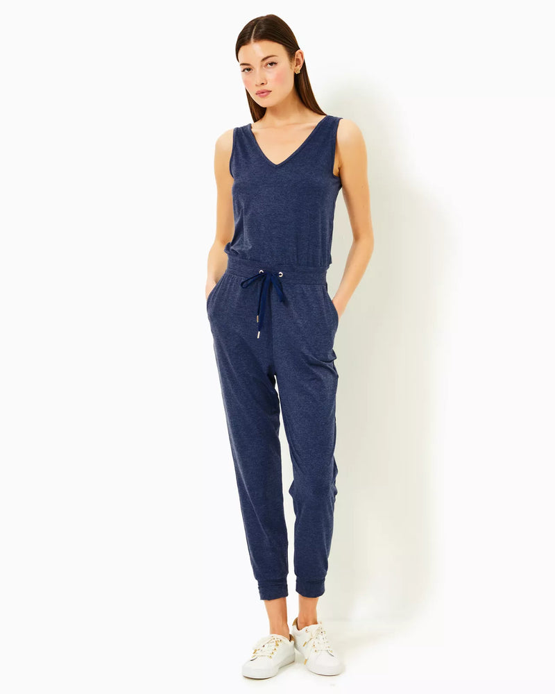 MAISIE UPF 50+ JUMPSUIT HEATHERED MED BLUE X NOIR