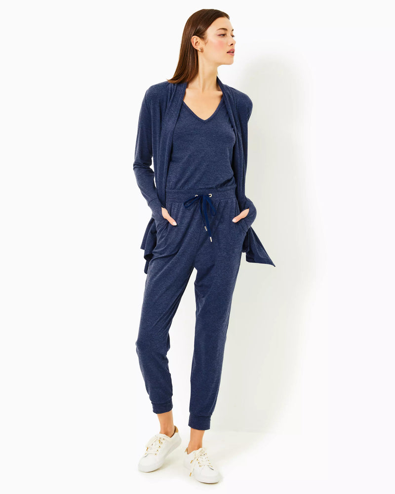 MAISIE UPF 50+ JUMPSUIT HEATHERED MED BLUE X NOIR