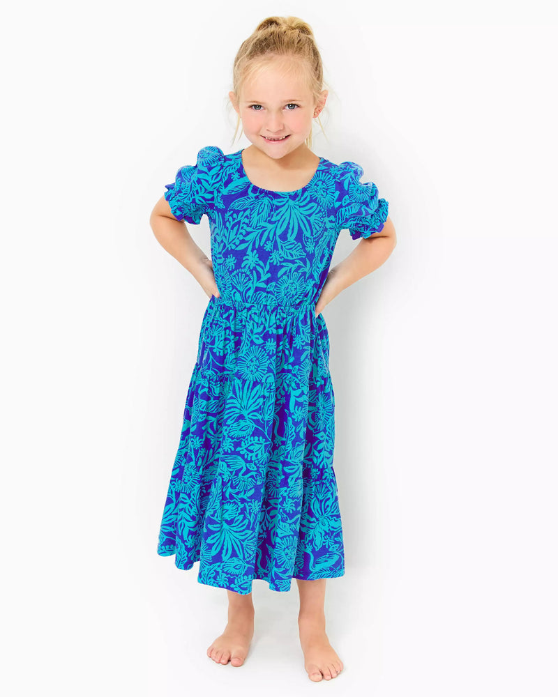 GIRLS DEAN MIDI DRESS MARTINIQUE BLUE JUNGLE OASIS