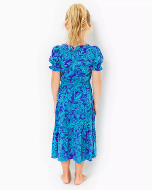 GIRLS DEAN MIDI DRESS MARTINIQUE BLUE JUNGLE OASIS