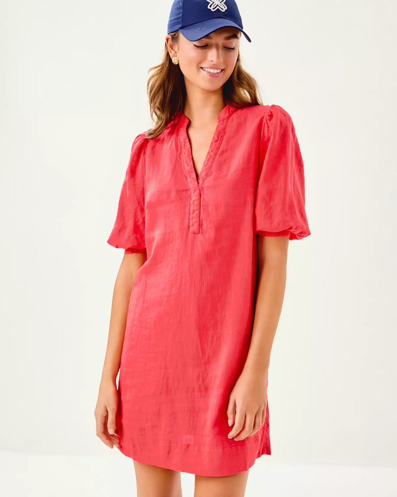 MIALEIGH LINEN DRESS CANE CORAL