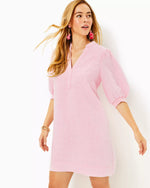 MIALEIGH ELBOW SLEEVE LINEN DRESS CONCH SHELL PINK