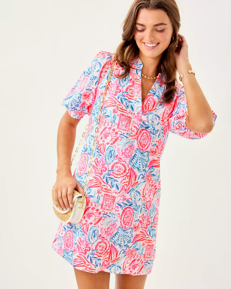 MIALEIGH ELBOW SLEEVESS LINEN DRESS RESORT WHITE LIL SUN SEA SAND