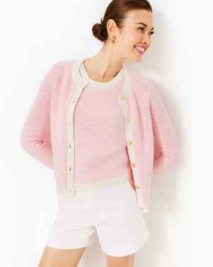 CAVAN SWEATER SET HEATHERED CONCH SHELL PINK COASTAL CHECK