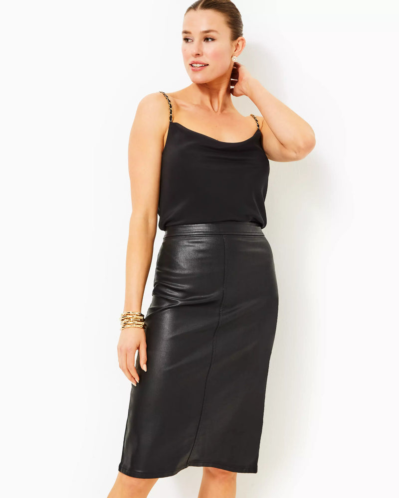 FAIRVIEW STRETCH COATED MIDI SKIRT NOIR