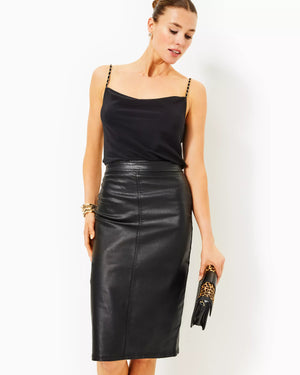 FAIRVIEW STRETCH COATED MIDI SKIRT NOIR