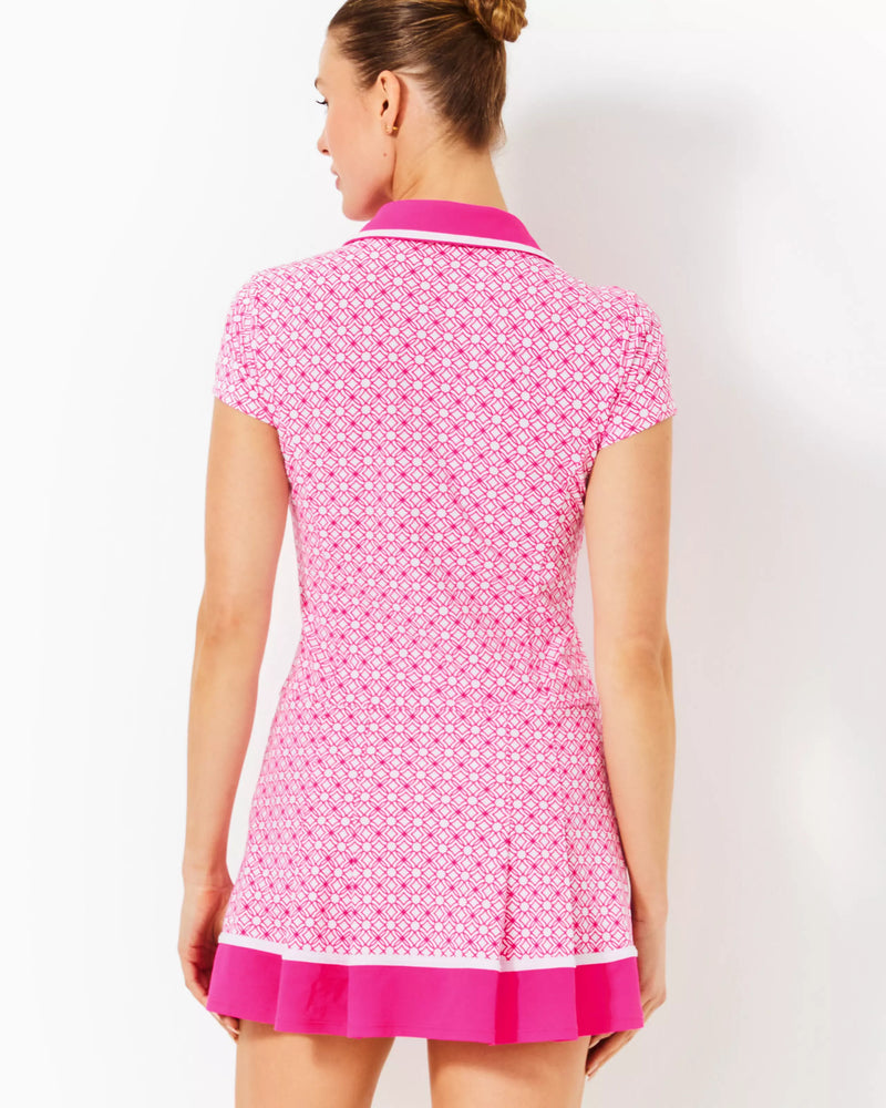 JESSAMY DRESS UPF 50+ PASSION FRUIT PINK X RESORT WHITE BUTTERFLY PATTERN