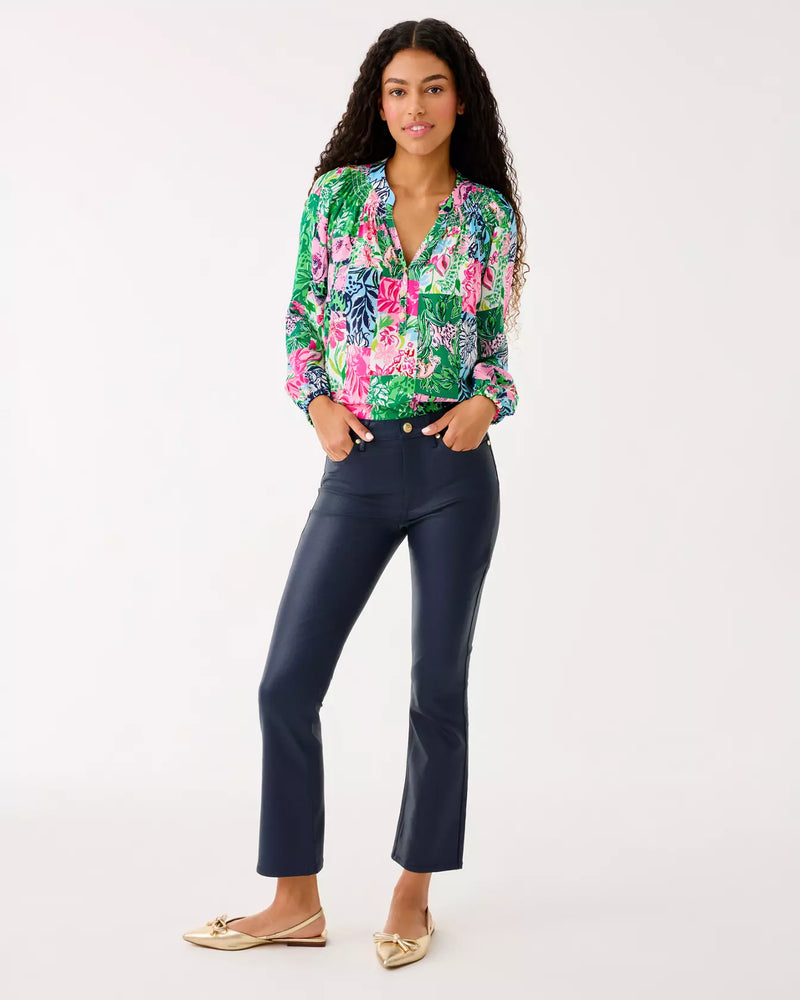 LIZA COATED CROP FLARE LOW TIDE NAVY