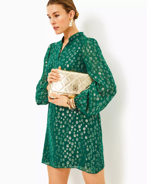 LAURALYN SILK DRESS VILLA GREEN SILK BUBBLY CLIP