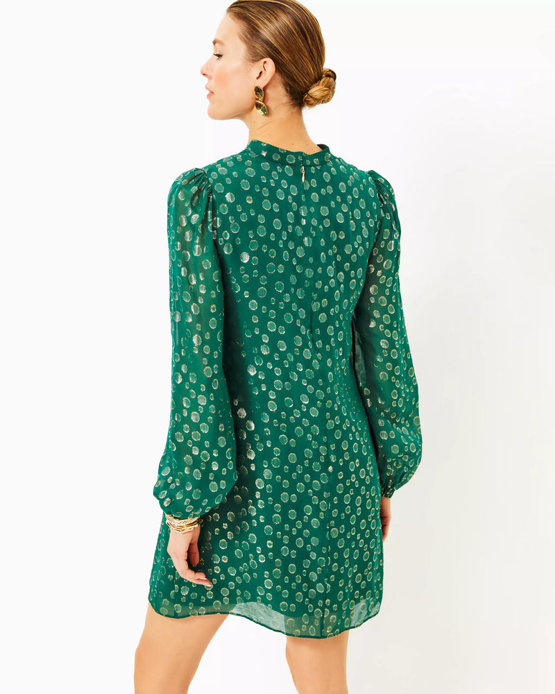 LAURALYN SILK DRESS VILLA GREEN SILK BUBBLY CLIP