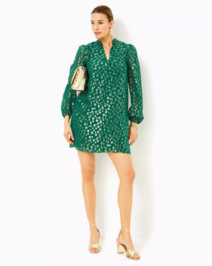 LAURALYN SILK DRESS VILLA GREEN SILK BUBBLY CLIP