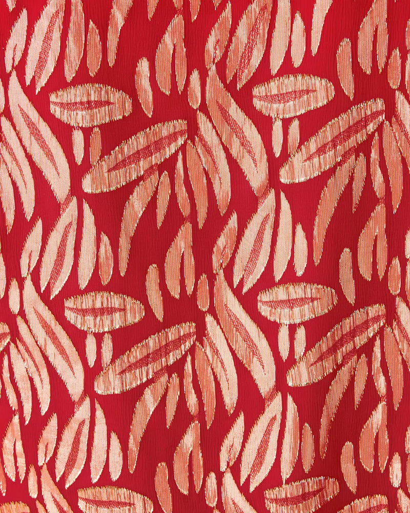 GIANA LONG SLEEVE SILK TOP CRANBERRY RED LEAFY BABE METALLIC SILK CLIP