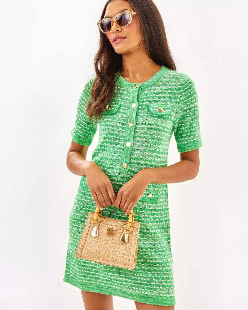 THEODORAH SWEATER DRESS FAUNA GREEN METALLIC MARL