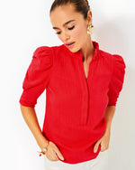 ELSEY KNIT TOP ROCOCO RED WAVY KNIT JACQUARD