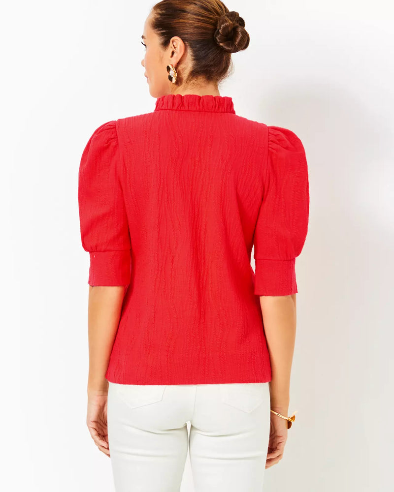 ELSEY KNIT TOP ROCOCO RED WAVY KNIT JACQUARD