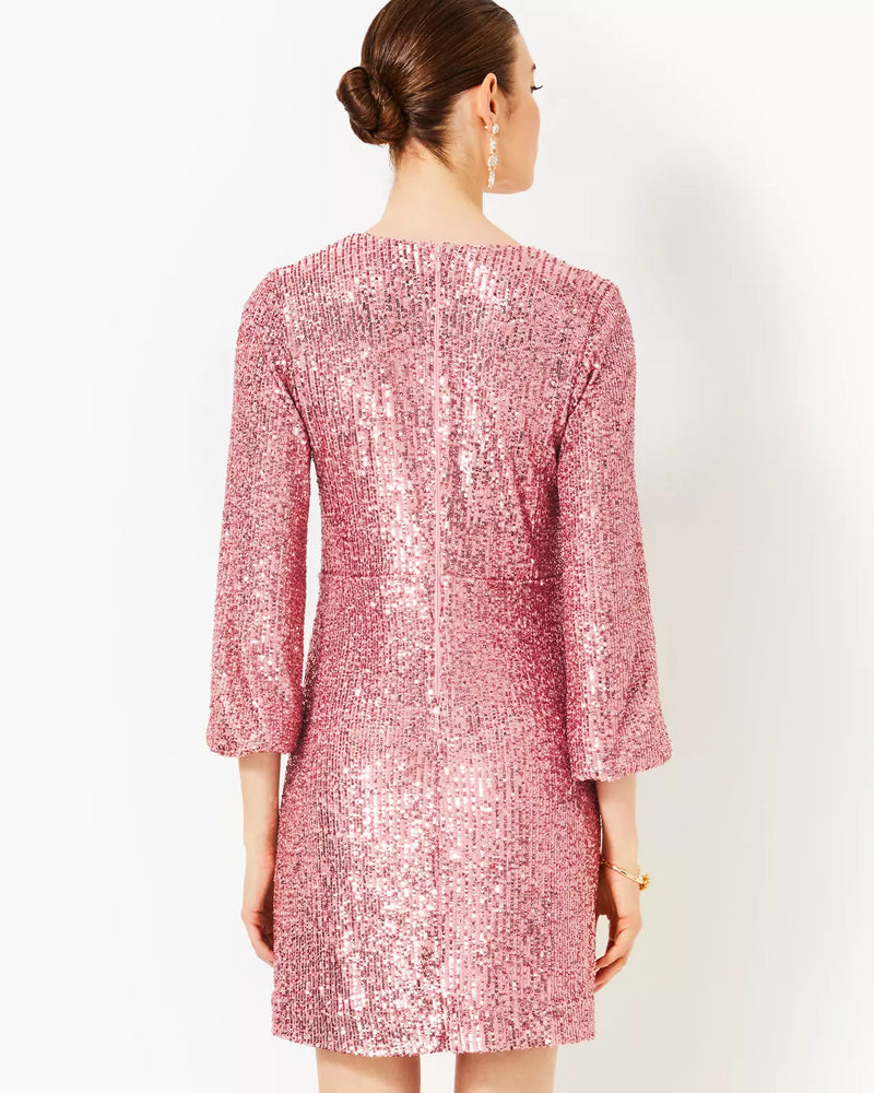 ESTRELLA SEQUIN DRESS CONCH SHELL PINK TREASURE BOX SEQUIN KNIT