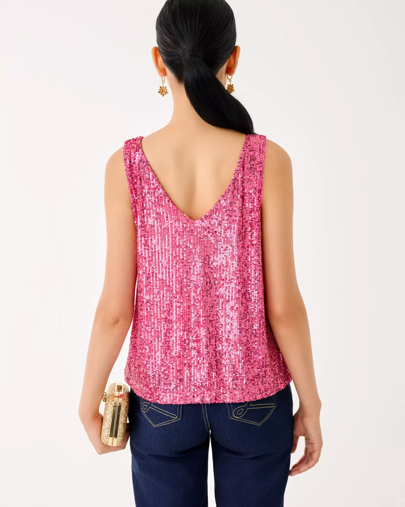 JARET KNIT TOP SUN SHELL PINK TREASURE BOX SEQUIN KNIT
