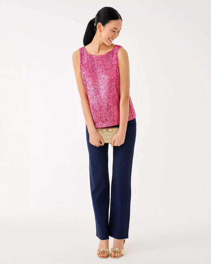 JARET KNIT TOP SUN SHELL PINK TREASURE BOX SEQUIN KNIT