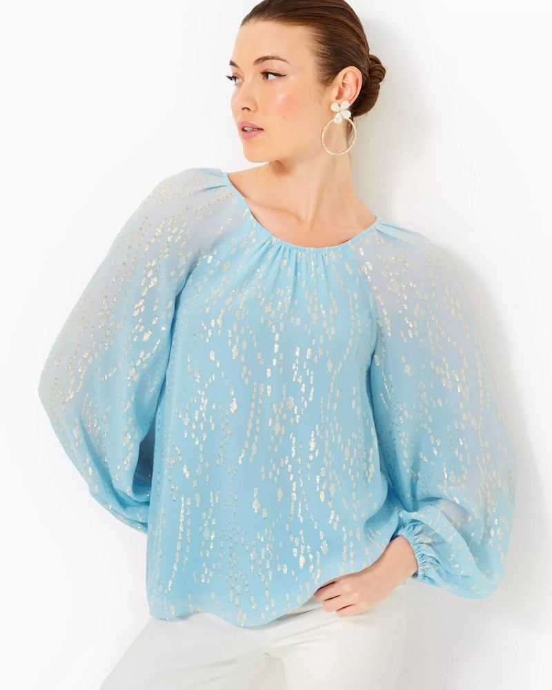 NORALEEN SILK TOP BONAIRE BLUE FISH CLIP CHIFFON