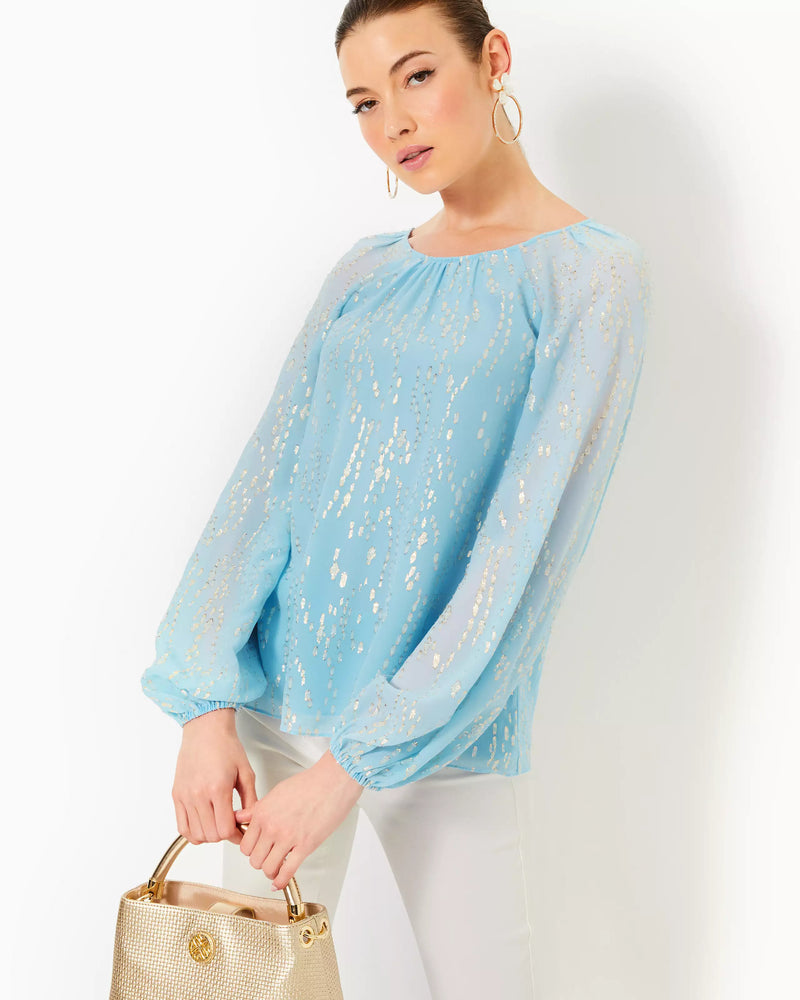 NORALEEN SILK TOP BONAIRE BLUE FISH CLIP CHIFFON