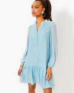 EVALINE SILK DRESS BONAIRE BLUE FISH CLIP CHIFFON