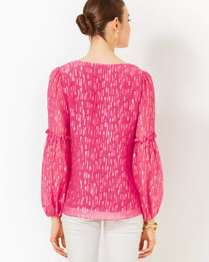 CLEME LONG SLEEVE TOP PASSION FRUIT PINK MYSTICAL VISCOSE METALLIC CLIP