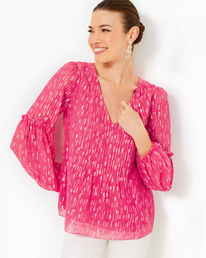 CLEME LONG SLEEVE TOP PASSION FRUIT PINK MYSTICAL VISCOSE METALLIC CLIP