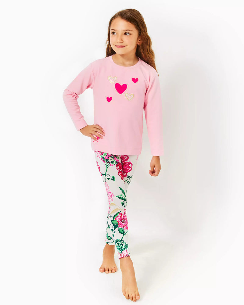 GIRLS MINI BALLAD SWEATSHIRT CONCH SHELL PINK HEARTS EMBELLISHMENT