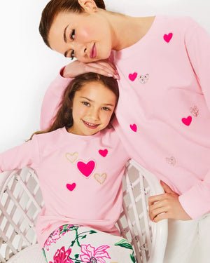 GIRLS MINI BALLAD SWEATSHIRT CONCH SHELL PINK HEARTS EMBELLISHMENT