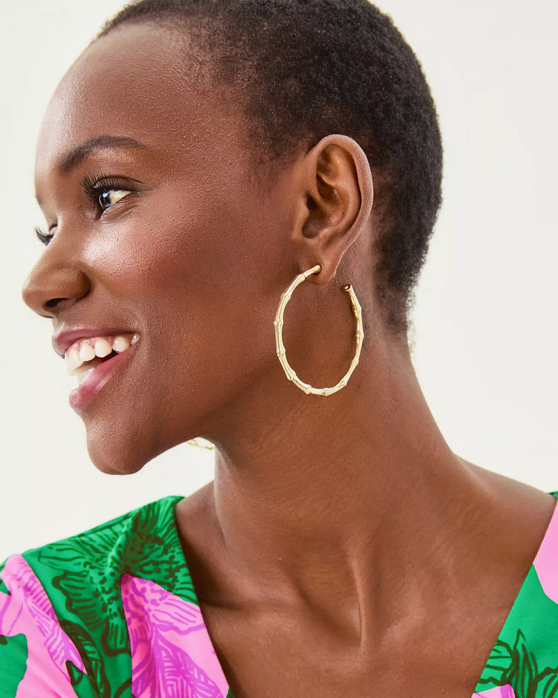 BAMBOO FOREST HOOP EARRING GOLD METALLIC