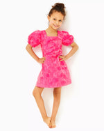 GIRLS ALANNAH DRESS PASSION FRUIT PINK LEAF AN IMPRESSION JACQUARD