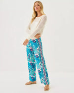 BAL HARBOUR STRETCH PALAZZO PANT BREEZY AQUA BEST FRONDS FOREVER ENGINEERED
