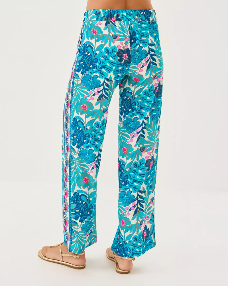 BAL HARBOUR STRETCH PALAZZO PANT BREEZY AQUA BEST FRONDS FOREVER ENGINEERED