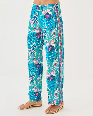 BAL HARBOUR STRETCH PALAZZO PANT BREEZY AQUA BEST FRONDS FOREVER ENGINEERED