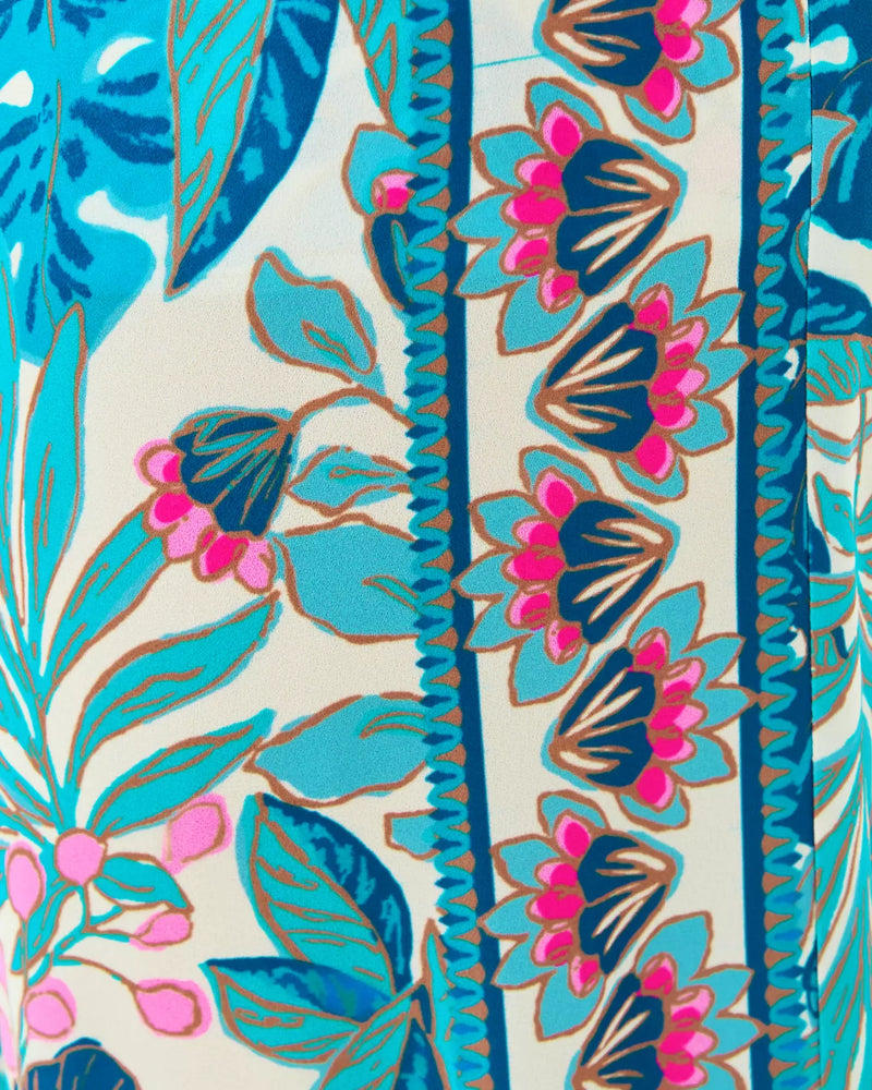 BAL HARBOUR STRETCH PALAZZO PANT BREEZY AQUA BEST FRONDS FOREVER ENGINEERED