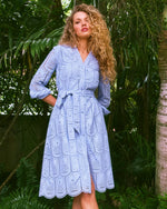 EIRA MIDI SHIRTDRESS JACARANDA BLUE PINEAPPLE TILE EYELET