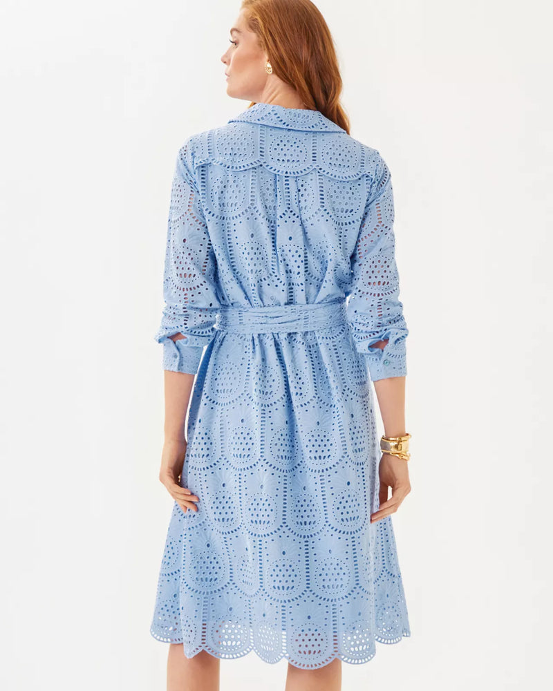 EIRA MIDI SHIRTDRESS JACARANDA BLUE PINEAPPLE TILE EYELET