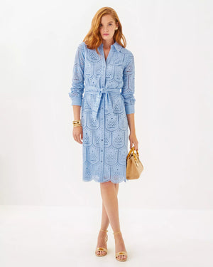 EIRA MIDI SHIRTDRESS JACARANDA BLUE PINEAPPLE TILE EYELET