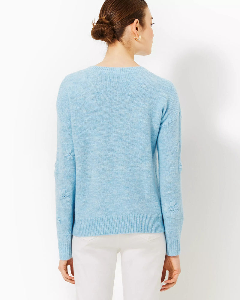 ELIZABELLE SWEATER HEATHERED BONAIRE BLUE COASTAL FLOWERS